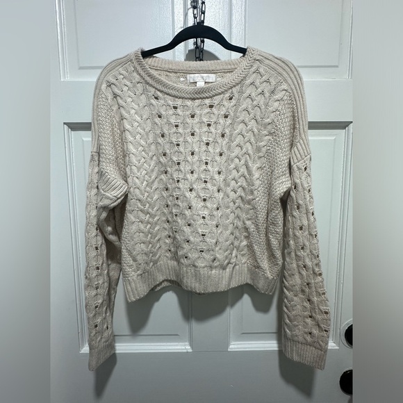 Spiritual Gangster Cream Gemma Cable Knit Fisherman Sweater Size Medium EUC - Picture 2 of 6